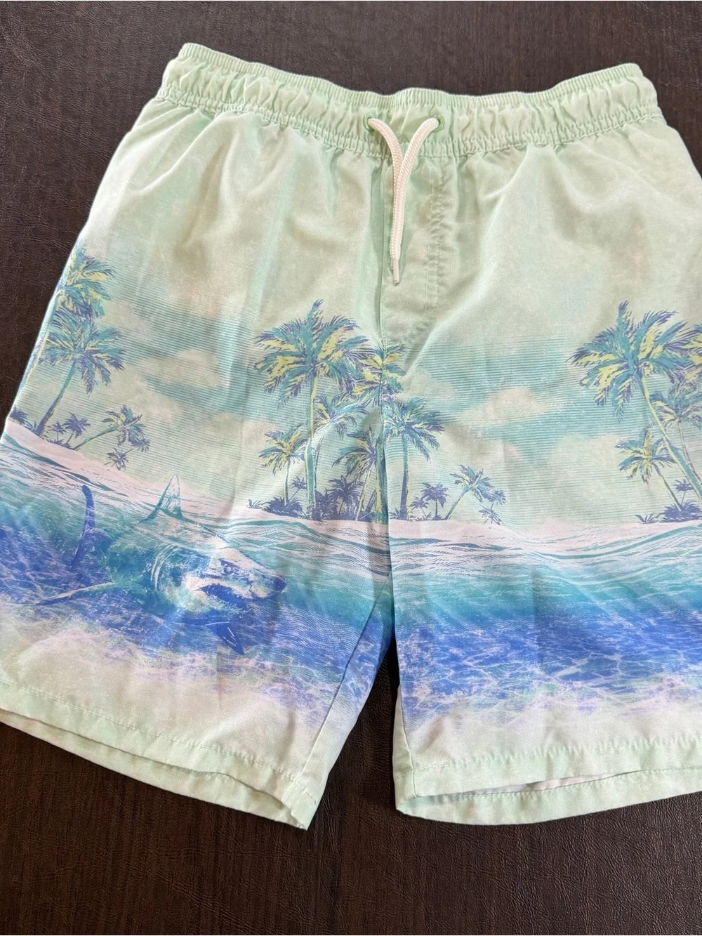 OshKosh Bgosh Mint Green Tropical Print Swim Trunks Sz 12/12A